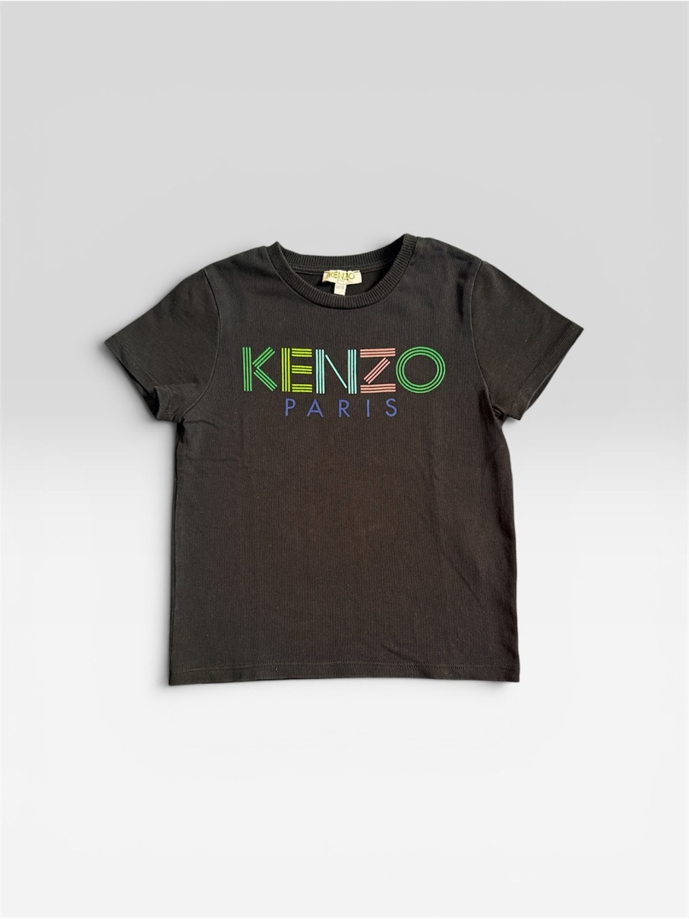 Kenzo Black Tee with Multicolor Striped Logo
